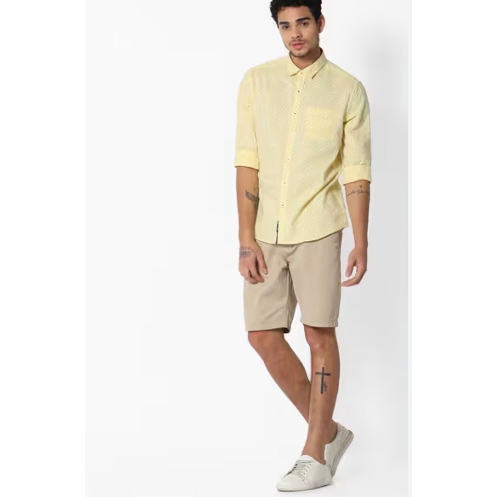 Netplay‎ Button Down Shirt Mens Medium Yellow Cotton Linen Roll Tab Long Sleeve
